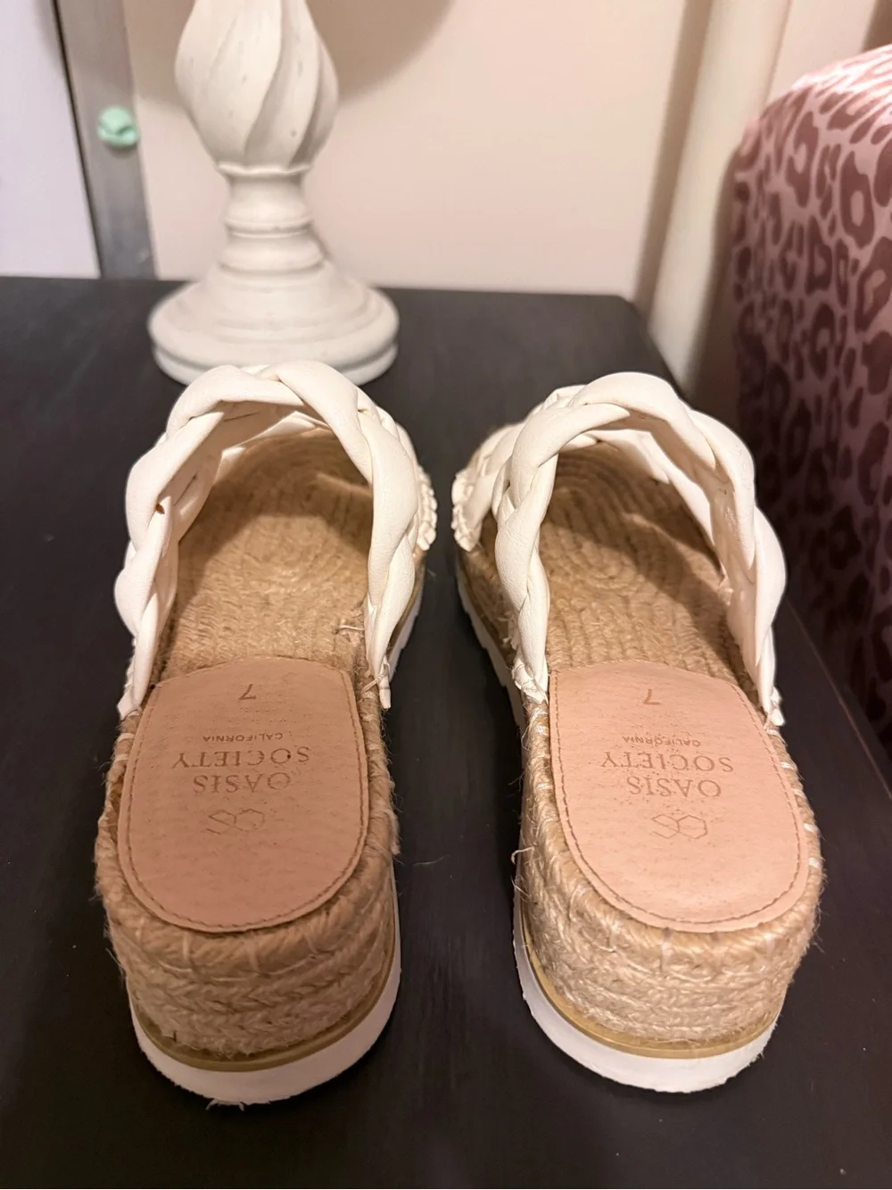 Braided Double-Strap Platform Sandals in Cream/White